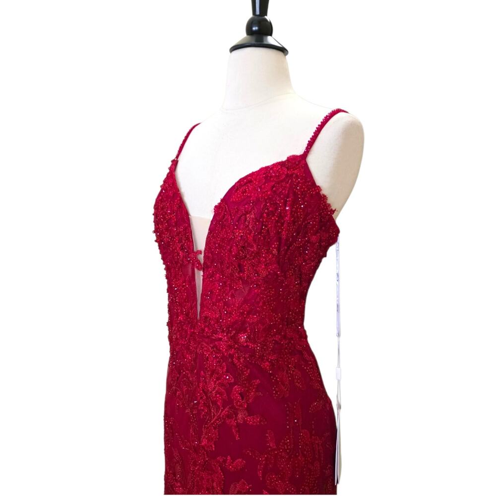 Mac Duggal 20330 Red Beaded Formal Dress Embroidered Evening Gown Maxi 12 - Picture 4 of 11